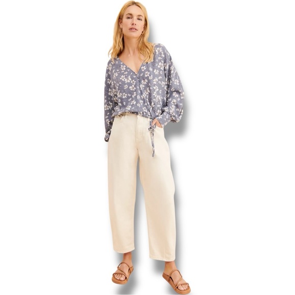 Dress Forum Free People Gray/Purple Blouse with Bishop Sleeves and Relaxed Fit - Picture 4 of 16